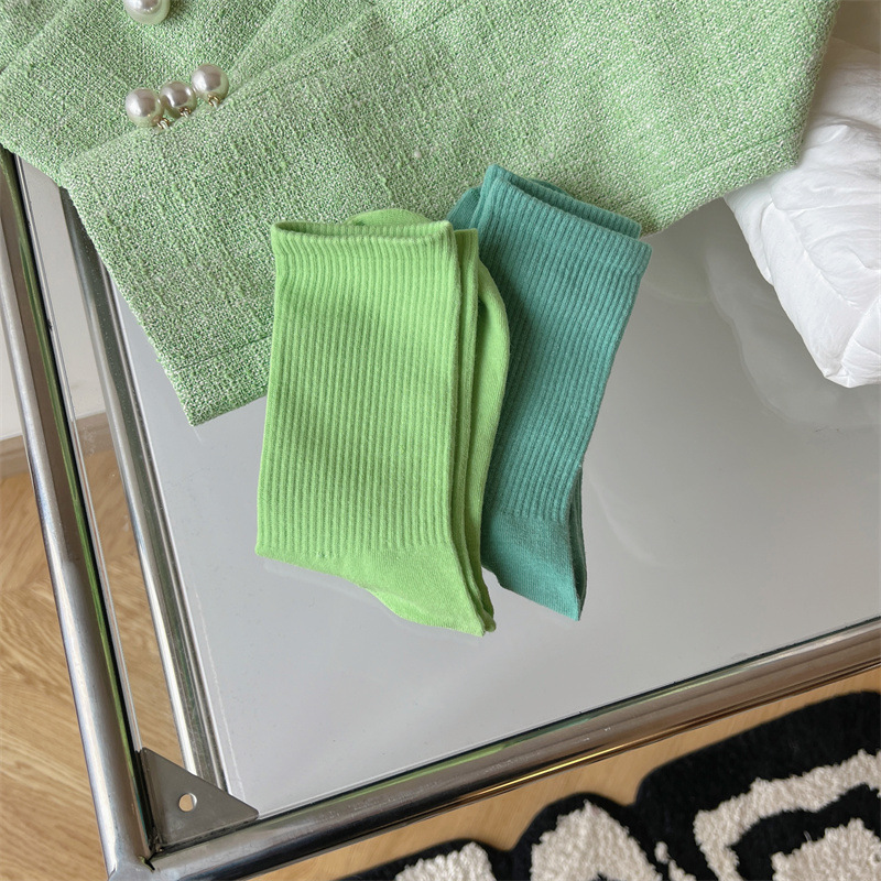 Socks Women's Spring and Autumn New Mid-length Socks Ins Cotton Socks Dopamine Women's Solid Color College Style Sports Socks with Leggings