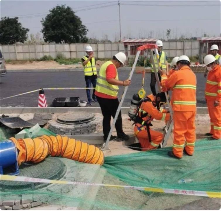 Complete set of emergency rescue equipment for confined space operations: tripod, gas detector, ventilation equipment, and air respirator