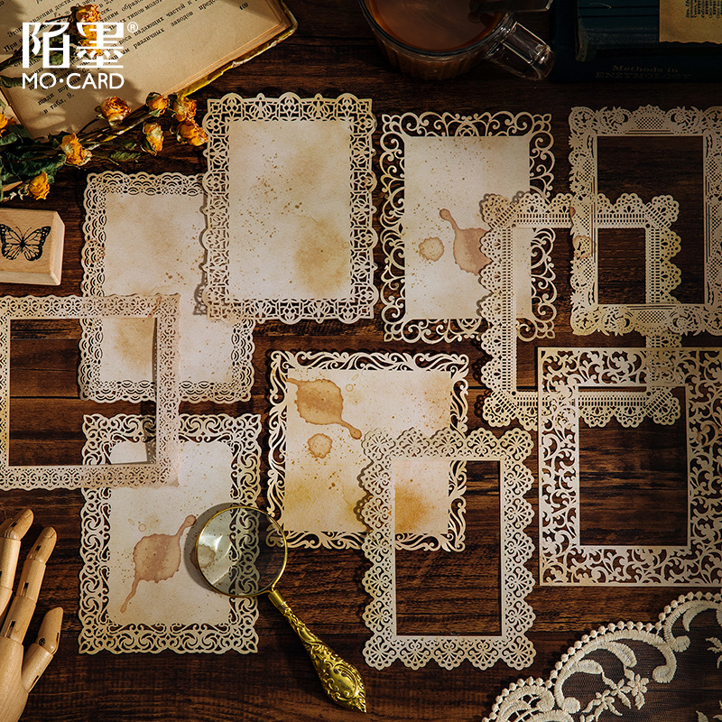 MoMo Lightweight Paper Hollow Lace Paper – Silent Years Series; 8 Designs of Creative Journaling Materials for Collage and Base Layers