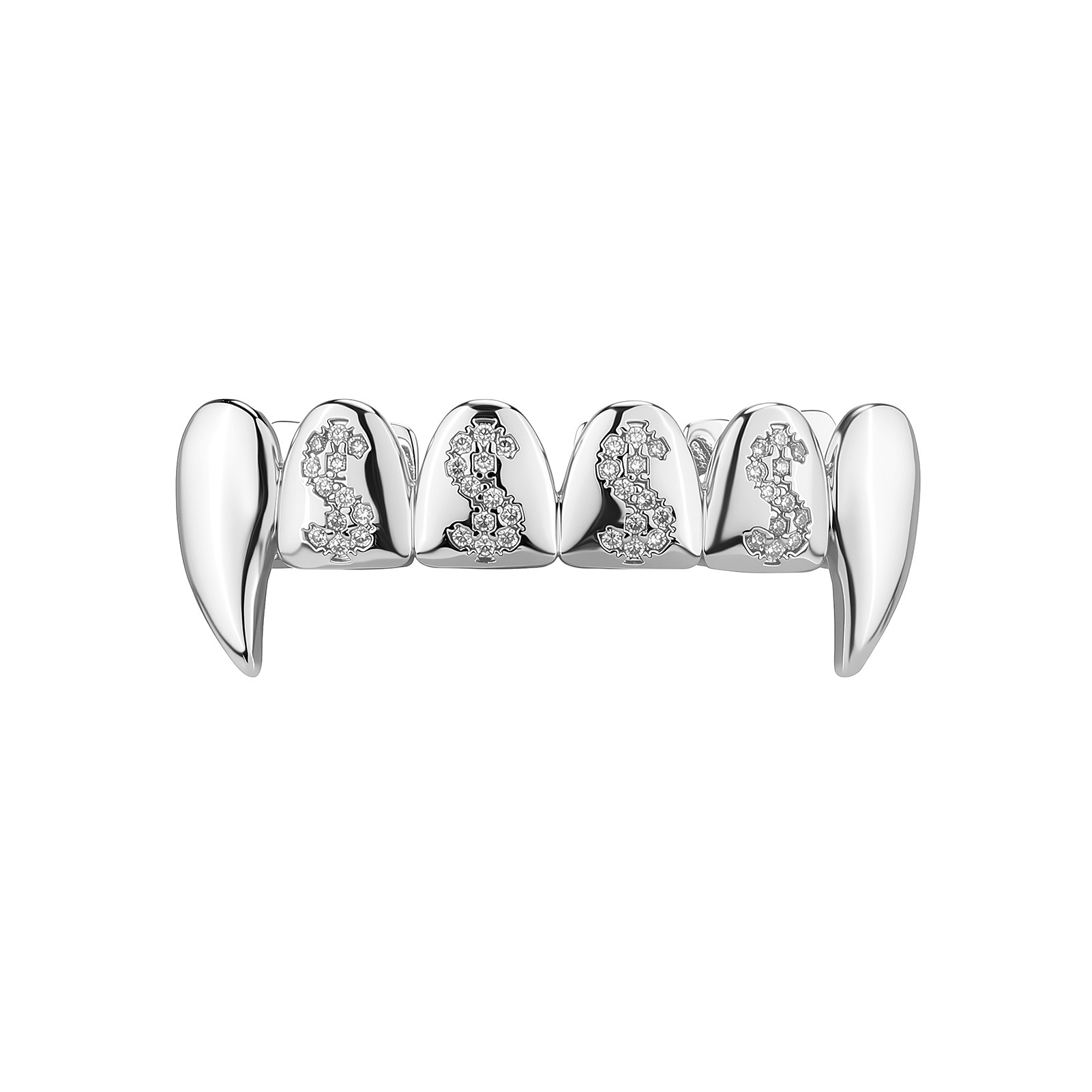 Vampire Fangs Dental Grill With Diamonds For Halloween Costume_voghion.com