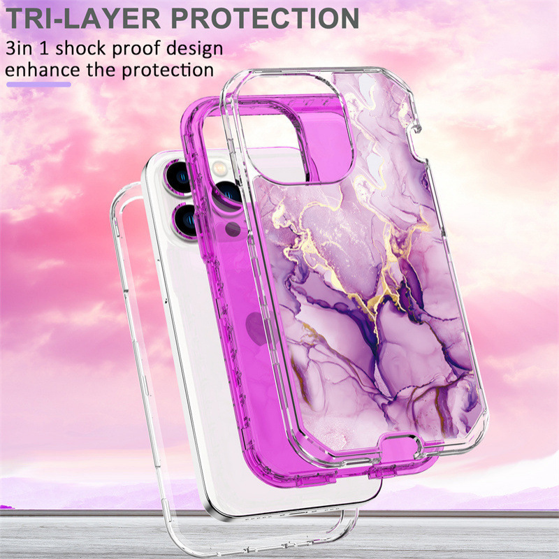 Suitable for Apple 17Pro Upper and Lower Cover Iphone16/15Pro Three-In-One Mobile Phone Case Anti-Fall Marble Cross-Border