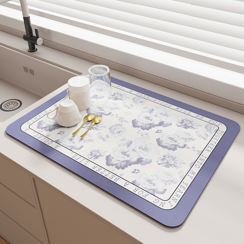 Kitchen Countertop Dish Draining Mat Tea Table Absorbentulation Mat Dining Table Bar No-wash Water Cup Drying Mat Coaster