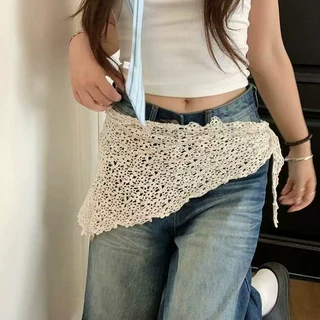 纯棉手工蕾丝钩花三角头巾女款文艺复古气质针织镂空裙帘屁帘配饰