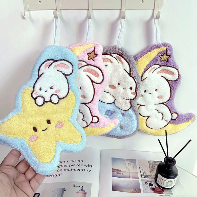 Cross-border supply of moon rabbit cheese toast hanging towel towel toilet kitchen cartoon rag gift
