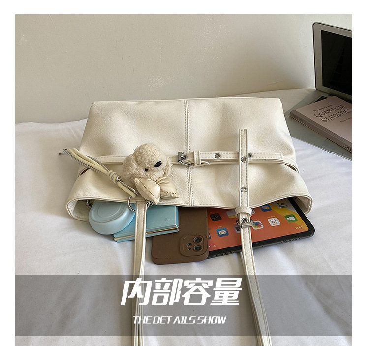 Túi nách nữ dáng hộp ngang phong cách đường phố, túi tote đeo vai đơn giản dung lượng lớn — Bạc không có mặt dây chuyền, Gạo trắng không có mặt dây chuyền, Màu cà phê Không có mặt dây chuyền, Màu hồng không có mặt dây chuyền chi tiết 11