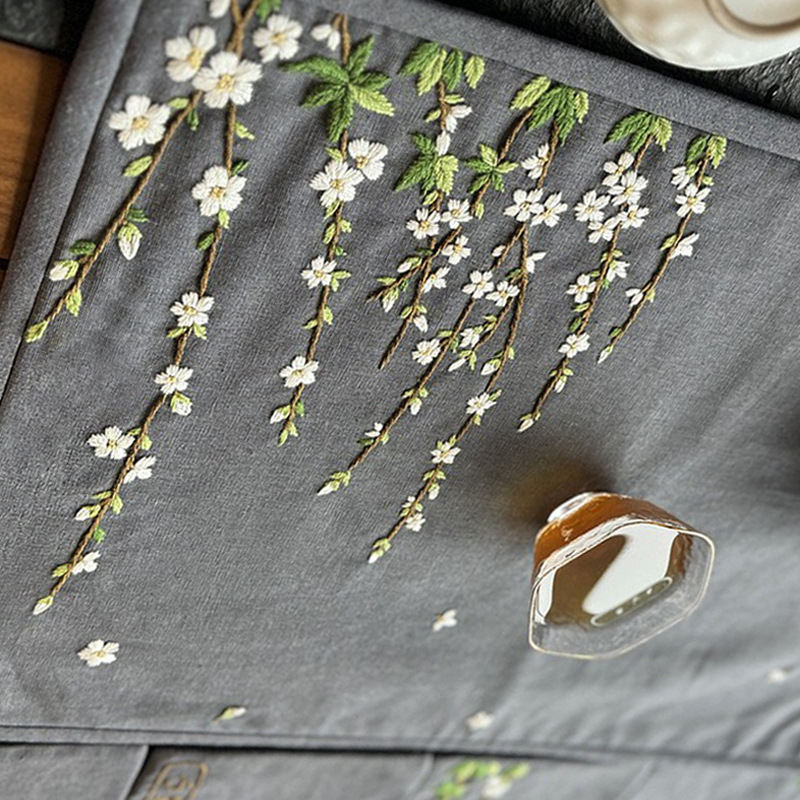 Bordado diy camelia estera de té estilo chino zen lu bordado hecho a mano diy estera de té de algodón y lino bordado tridimensional principiante bandera de té image 19