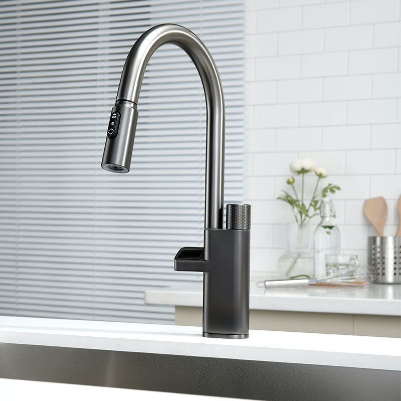 Grifo de Cocina Extraíble con Pantalla Digital de Acero Inoxidable Giratorio Universal para Agua Fría y Caliente
