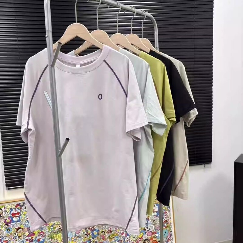 Japanese Factory High-Quality Outdoor Unisex Couple Patchwork Color-Blocking Letter Print Cycling Sports Crew Neck Short-Sleeve T-Shirt