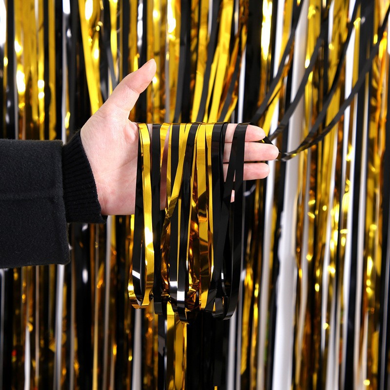 Cortina de Lluvia Brillante Dorada de 1x2 Metros para Decoración de Fiestas, Bodas, Cabina de Fotos, Cumpleaños