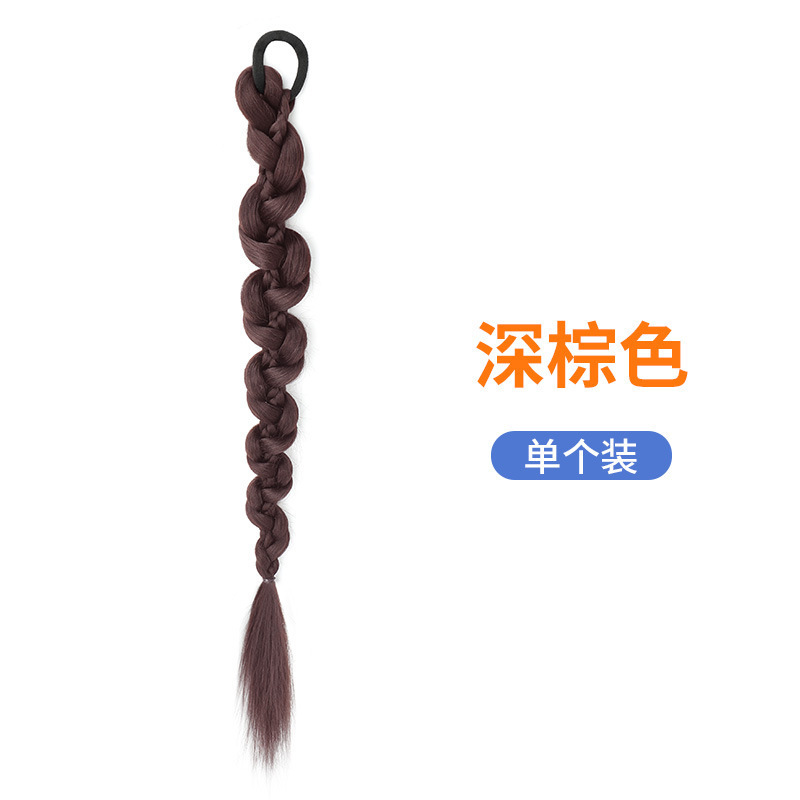 Peluca trenza Cola de Caballo mujer natural pelo artificial trenza de boxeo peluca Twist trenza larga Red Hot Girl doble cola de caballo peluca