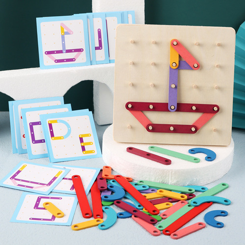 Puzzle creative nail board puzzle 05 children's early education alphanumeric geometric shape matching versatile set of columns to puzzle together