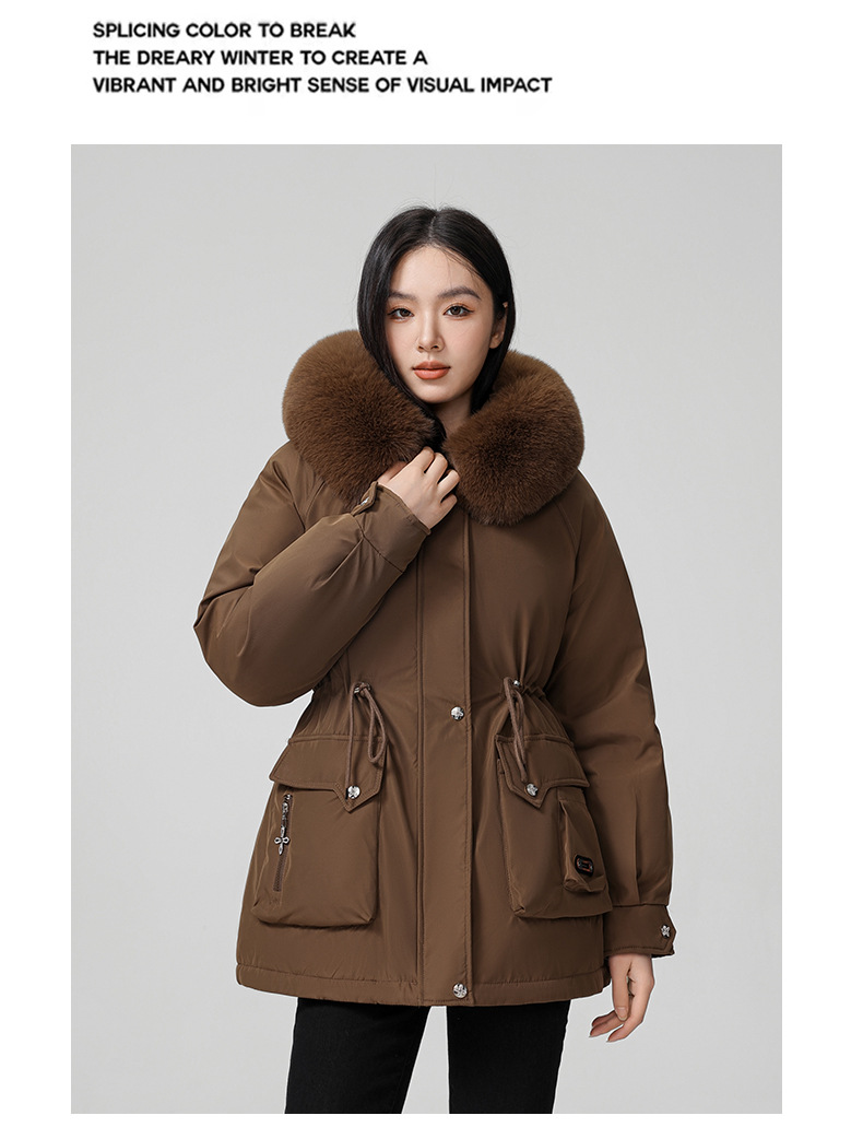 Cross border clothing with padding thickening to overcome women's short 2024 winter new style big fur collar slim fit_voghion.com