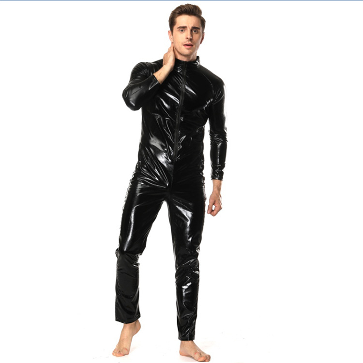 European and American Sexy Underwear Patent Leather Men's One-piece Leotard European and American Halloween Performance Dress Nightclub Stage Dress