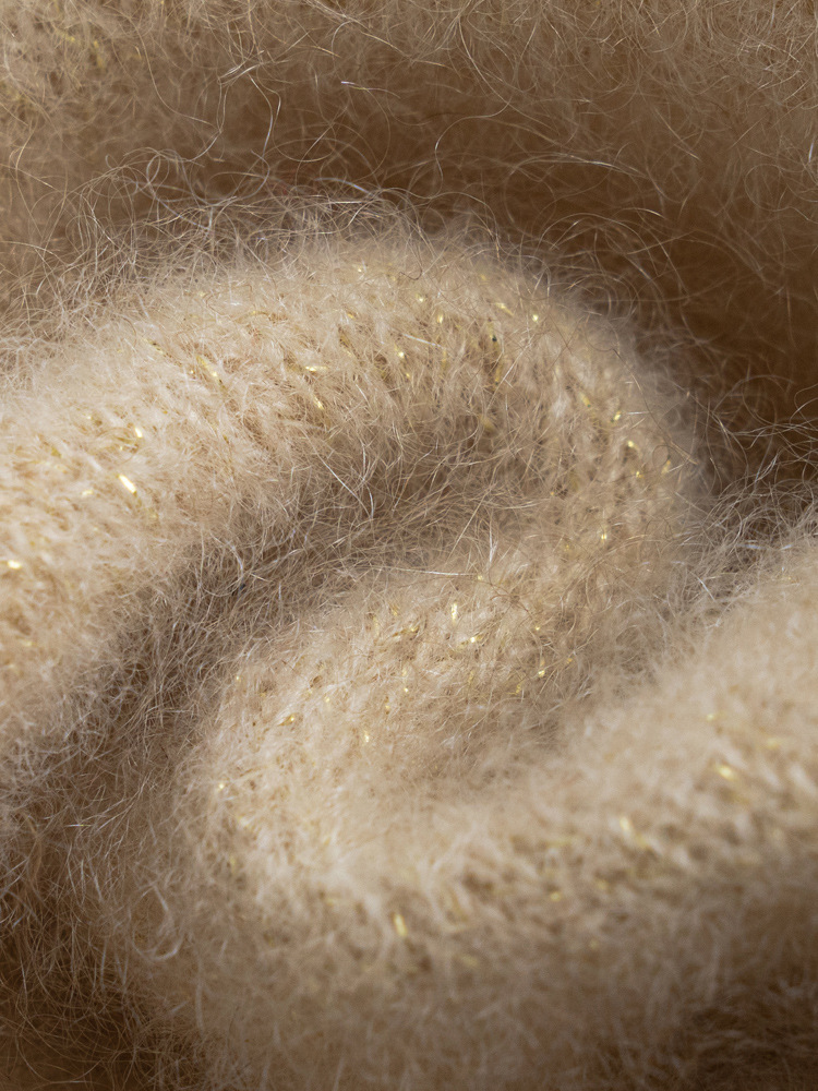 First-line clothing round neck wool knitted cardigan women's autumn and winter loose all-match gold and silver wool sweater long sleeve top