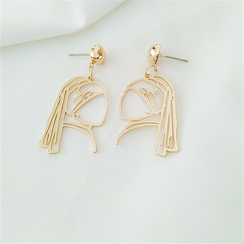 Human Face Pattern Funny Human Face Titanium Steel Plating Drop Earrings 1 Pair