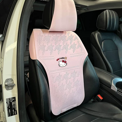 cool cushion, pink car interior decoration — Seat cushion, seat cover - red-bow-cat-pink-houndstooth-front-row-semi-wrapped-backrest-saddle-cushion-includes-headrest-cover-single-piece