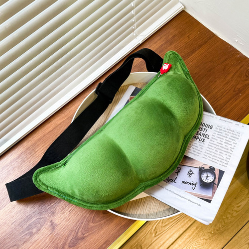 2025 New Women's Large Capacity Soft Cute Plush Single Shoulder Bag Student Cute Soybean Bag Bust Bag Pea Bag