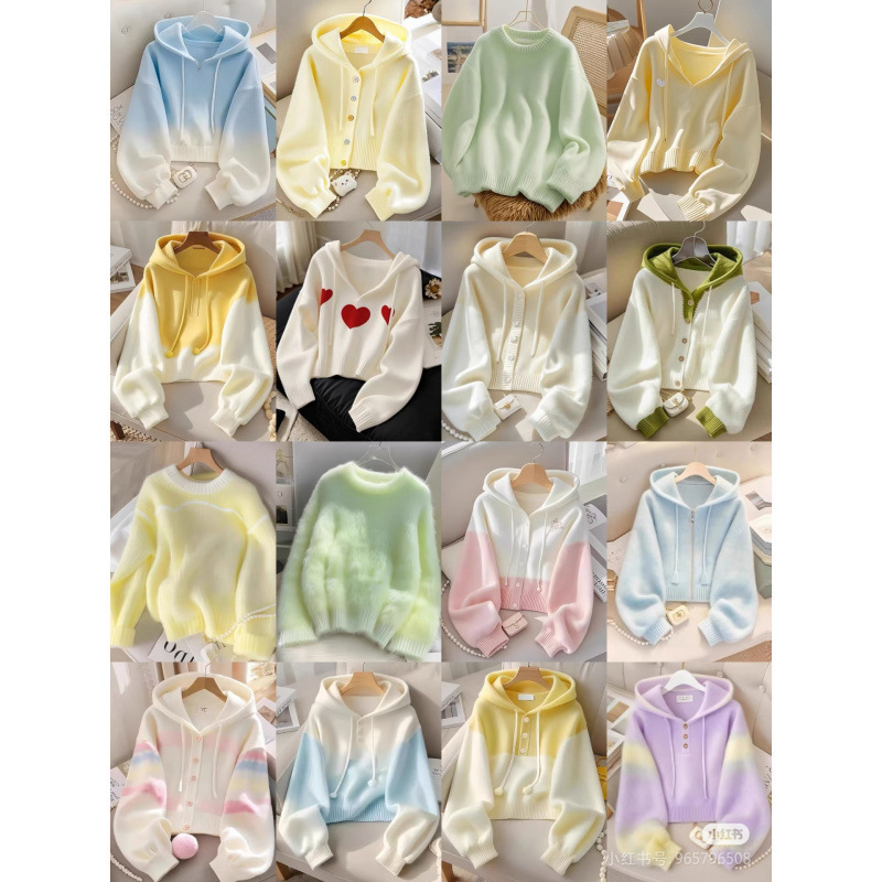 Puyuan 秋と冬のニットカーディガンレディーストップスセーター女性のかわいいキャンディーカラーのソフトワックス状 13 行女性の卸売|undefined