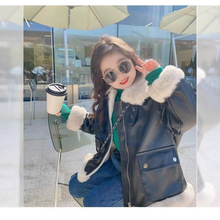 女童皮衣外套秋冬款2025新款女孩加绒加厚皮夹克小童装