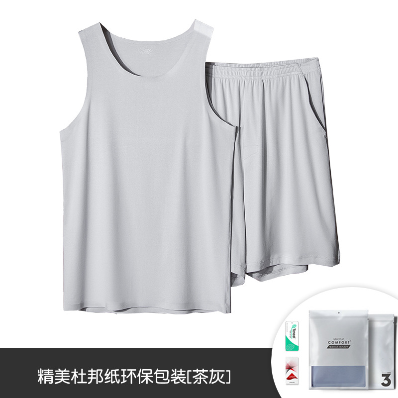 80 de Seda Hielo modal primavera y verano los hombres pijamas traje chaleco pantalones cortos delgada que basa puede ser usado fuera en stock