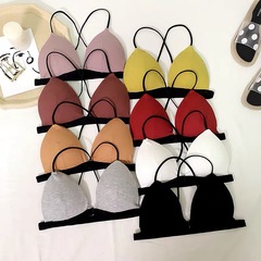French triangle cups with color-blocking, strapless, sexy front hook, beautiful backless, thin bandeau bra with cross straps and delicate straps.