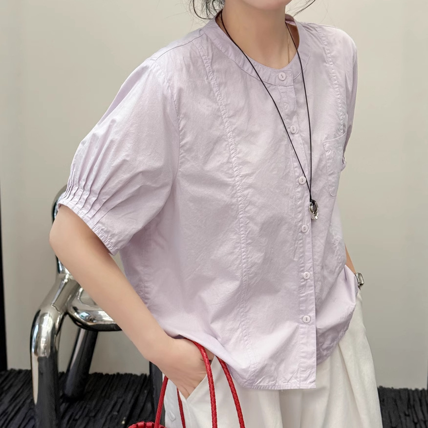 日韩纯色白衬衫女短袖夏装新款棉质衬衣上衣气质轻熟衬衣