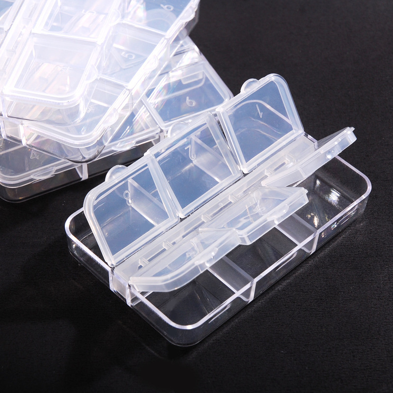 Nail tools 6 grid long transparent plastic packaging box double row detachable decorations nail drill medicine storage box Nail tools 6 grid long transparent plastic packaging box double row detachable decorations nail drill medicine storage box