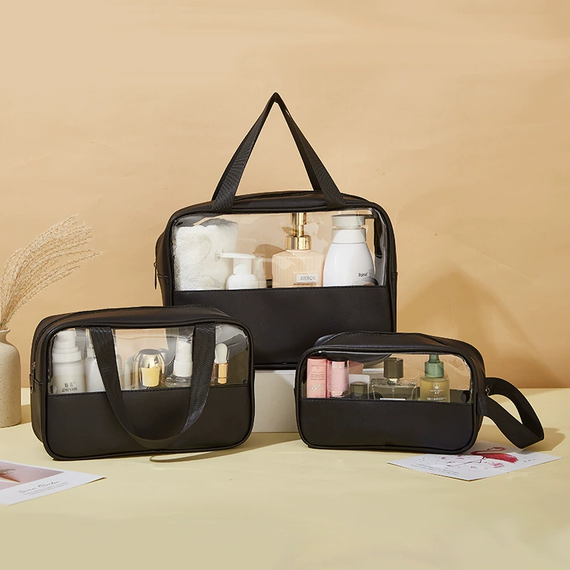 Capacious waterproof cosmetic bag PVC, polyurethane handheld storage bag for traveling