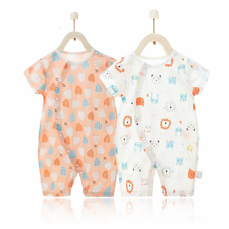 婴儿短袖连体衣纯棉夏季薄款睡衣新生儿宝宝哈衣爬服衣服|ru