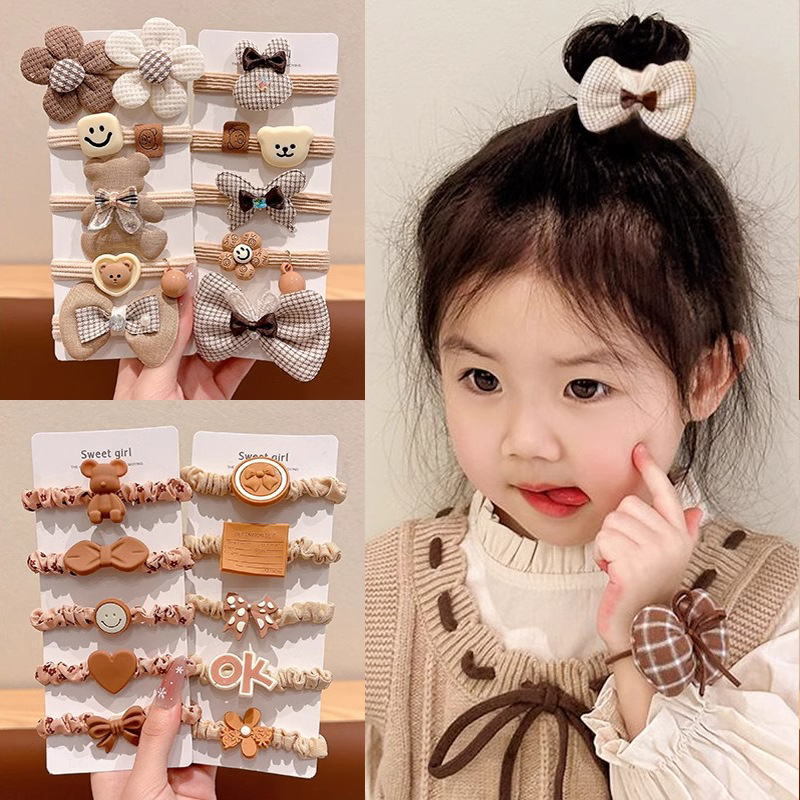 kids‘ milk brown bun headband girl harmless hair elastic little girl tie ponytail hair string high elastic headdress