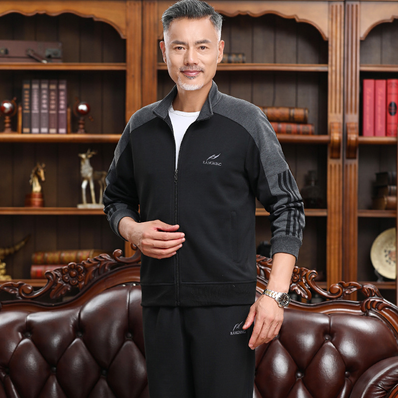 Middle-Aged and Elderly Men's Sports Suit Spring and Autumn 2026 New Style Dad Casual Wear Sportswear Two-Piece Set