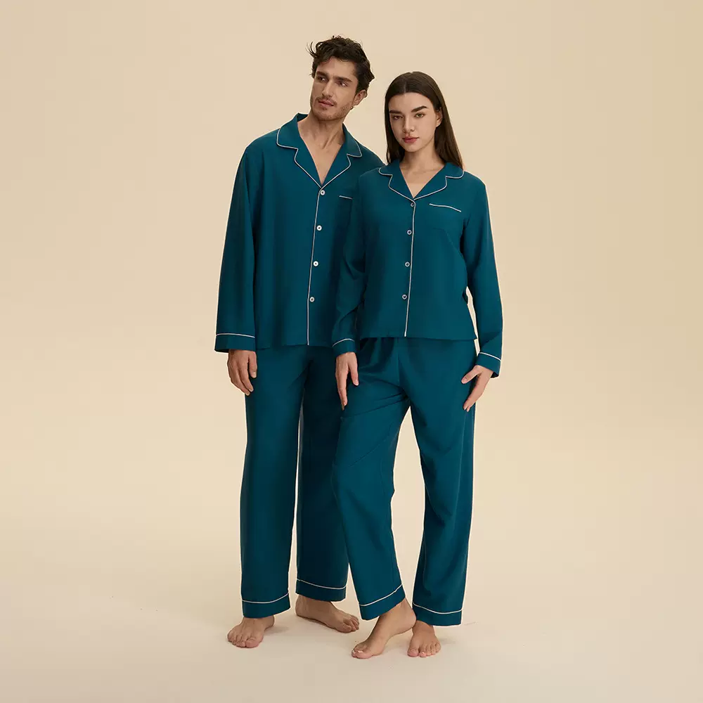 跨境新款情侣套装秋云朵棉休闲宽松舒适男长款睡衣女家居服套装