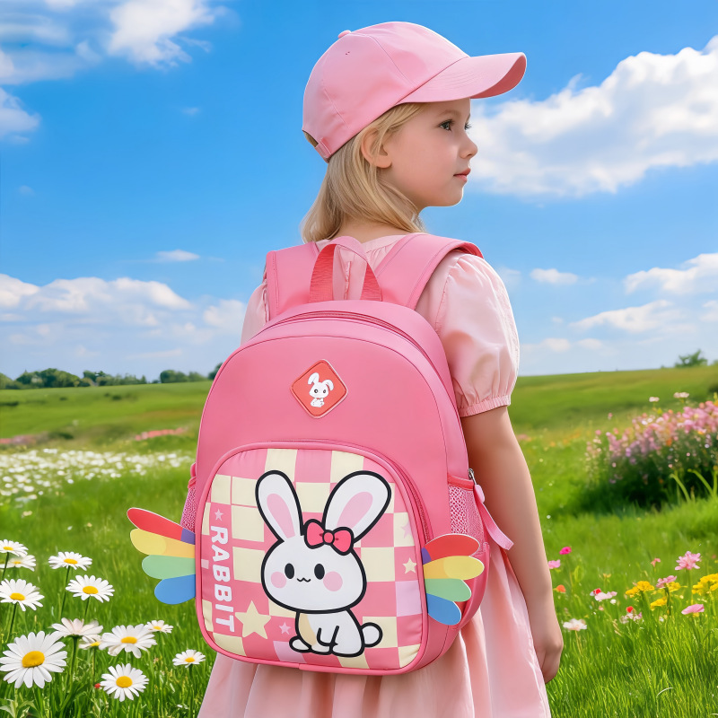 New Rabbit Children's School Bag for Girls, Suitable for Small and Medium Classes, Ages 3-6, Kindergarten Backpack, Cartoon Cute Double-Shoulder Bag