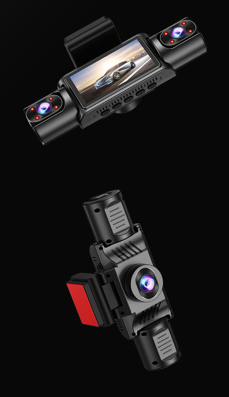 Cross-border 4-lens car dash cam with high-definition night vision, radar warning, and parking monitoring