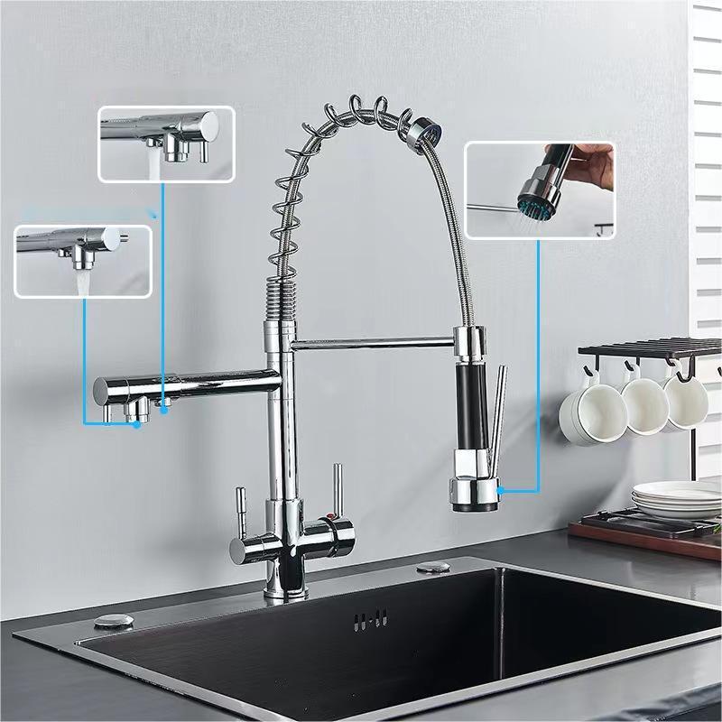 Factory Direct Sale Pull-Down Faucet Deck-Mounted 3-Way Black Brass Pull-Out Kitchen Sink Faucet