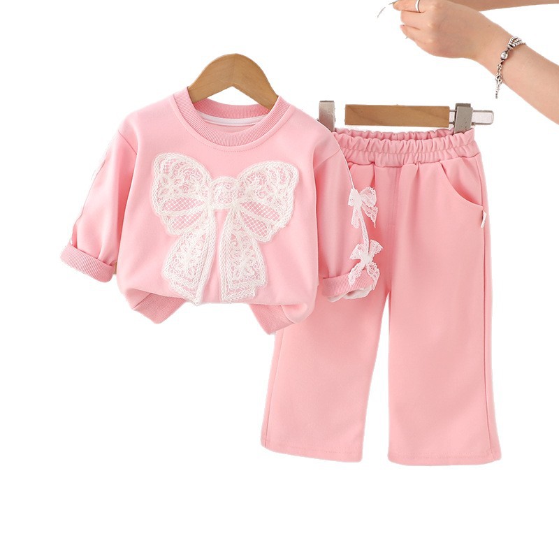 Mädchen Big Bow Casual Sweatshirt Set Zweiteilige 2025 Neue Baby Kinderkleidung Herbstmode_voghion.com