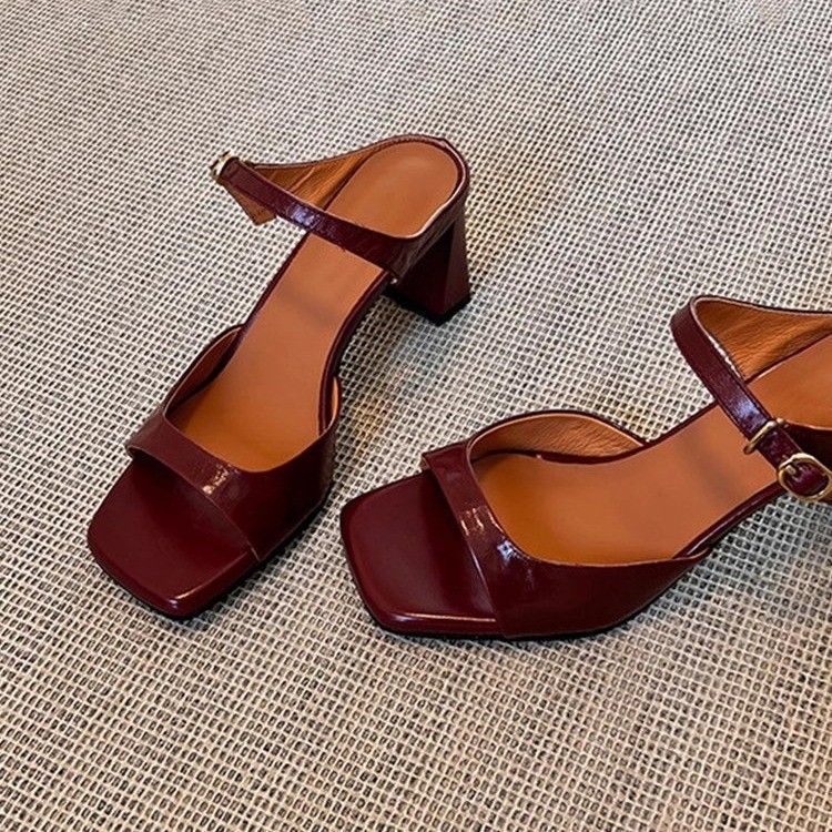 Women's Mules Nude High-heeled Sandals With Square Toe And Chunky_voghion.com