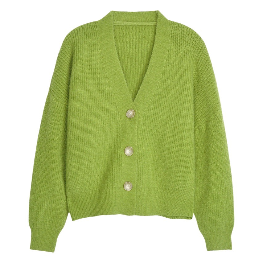 Retro con cuello en V estilo perezoso de punto cardigan desgaste exterior de las mujeres suelta otoño nuevo estilo suave glutinoso suéter abrigo moda image 1
