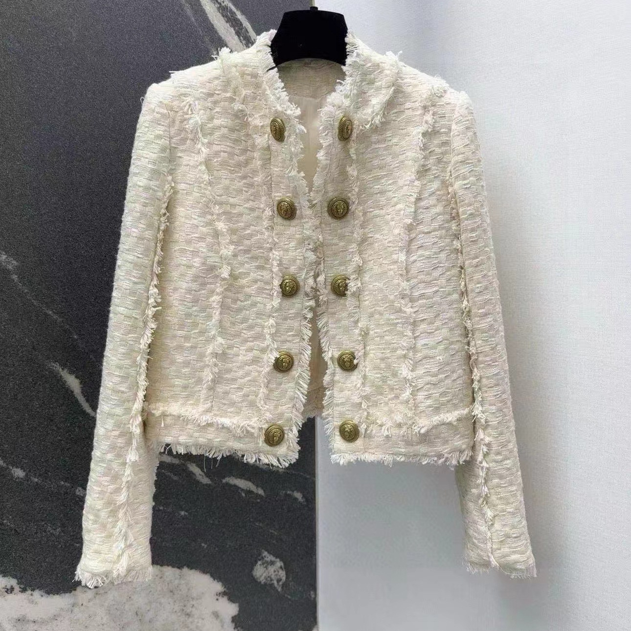 Shenzhen Nanyou Direct Supply Autumn New Chanel Tweed Double-breasted Elegant Slim-fit Round Neck Long-sleeved Short Coat