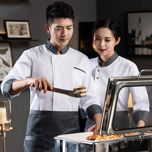 New Style Chef Clothes Long-sleeved Hotel Restaurant Restaurant Restaurant Kitchen Restaurant Chef Short-sleeved Baker Work Clothes Men's Printed Embroidered
