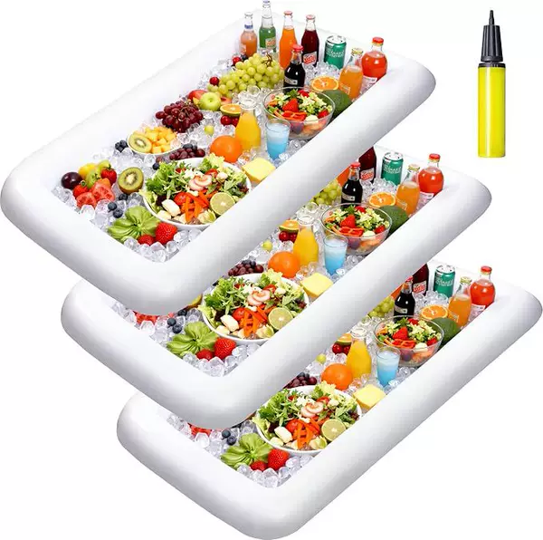 3-Piece Inflatable Food Bar Cooler Box - Inflatable Cooler Box Ice Salad Buffet Tray with Drain Plug,