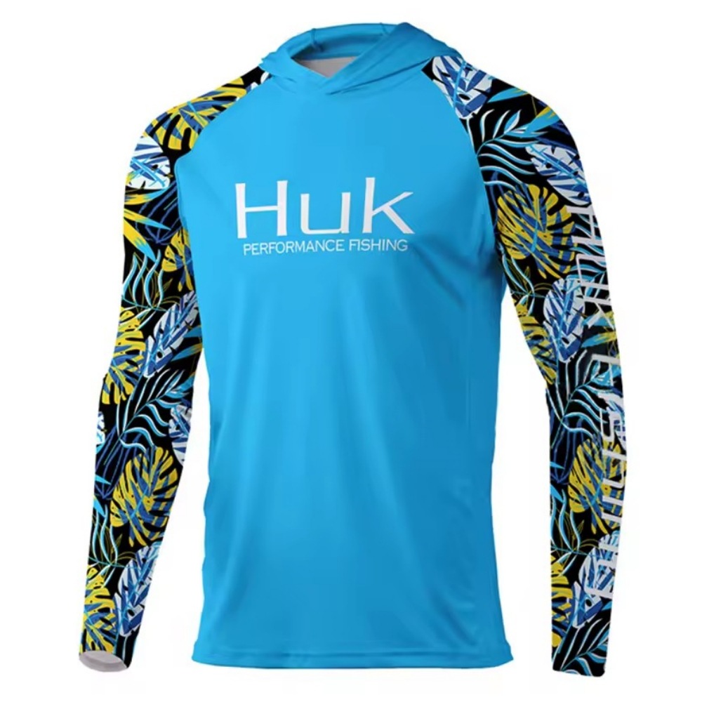 Huk Summer Fishing Shirt Men's Long Sleeve Hooded Fishing Clothes Anti-Uv Upf 50 + Fishing Clothes