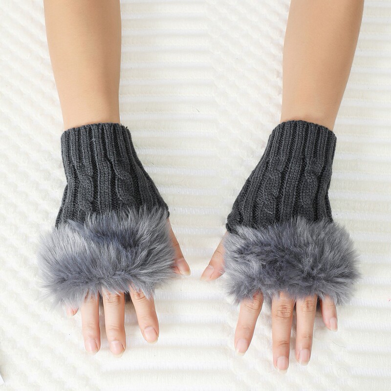 Thick Woolen Twist Short Furry Gloves Autumn and Winter Sleeves Women's Fake Sleeves Knitted Fingerless Wrist Warm Gloves