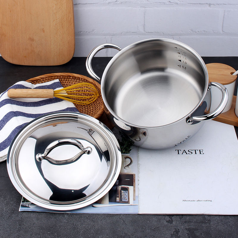 Chockmen Zhuo Deming 18 / 10 tambor de acero inoxidable de doble oreja caldera de acero cubierta sin recubrimiento guisado de fideos de cocción de sopa