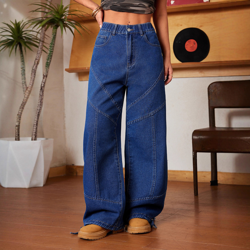 2025 New Cross-Border European and American Amazon Independent Site Vintage Dark Casual American Street Style Women's Denim Straight Pants