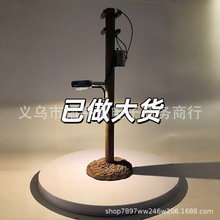 跨境新品木质电线杆灯书桌台灯摆件家居装饰品路灯模型木质工艺品
