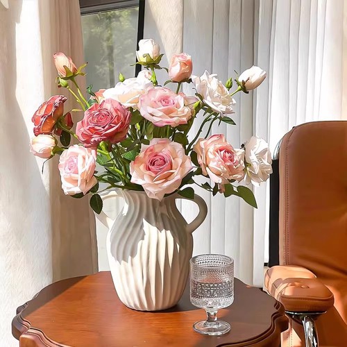 High-end rose simulation flowers artificial flower arrangements for living room dining table TV cabinet floral decorations silk flower craft ornaments