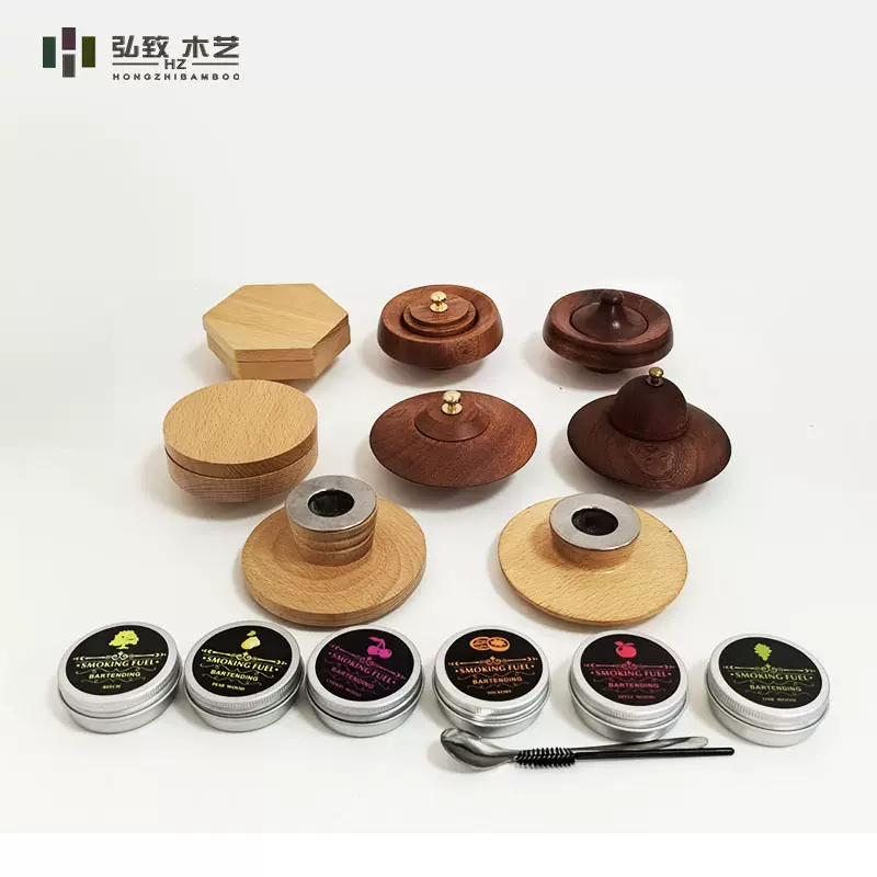 亚马逊新款鸡尾酒烟熏器套装酒吧厨房木制飞碟烟熏器木盖跨境现货