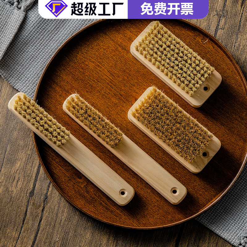 Pig hair cleaning brush long handle brush hanging hole laundry brush is not easy to mold solid wood shoe brush soft hair board brush care wholesale