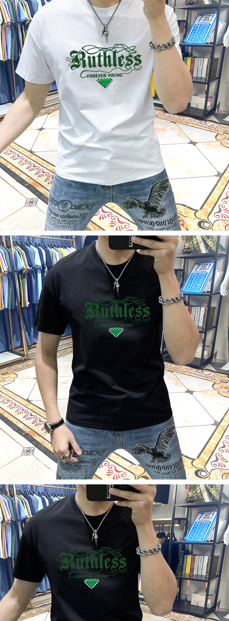 T-shirt da uomo in cotone con stampa a lettere personalizzata_voghion.com
